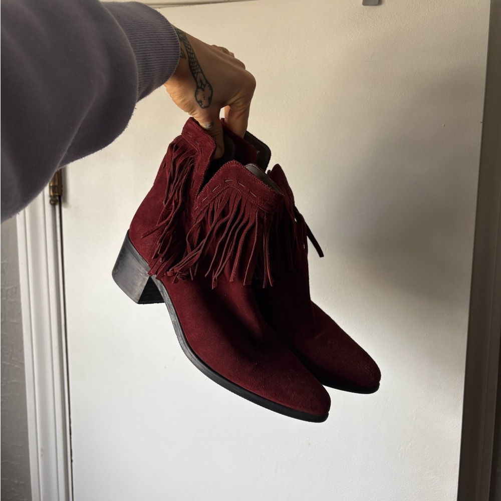 Bella Vita Burgundy Fringe Ankle Boots